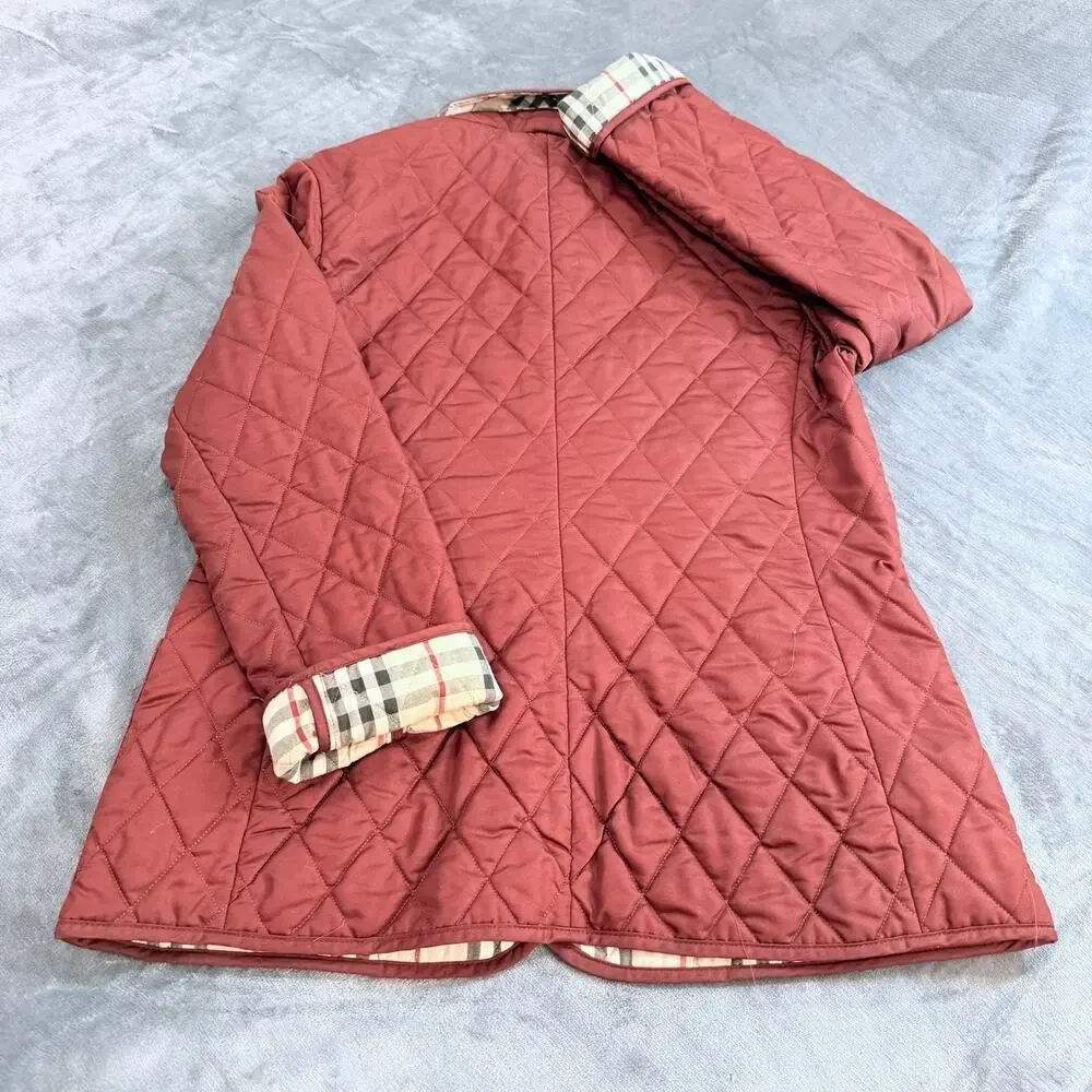 Burberry London quilted jacket diamond Nova check crimson made in England wmns M - Picture 2 of 16